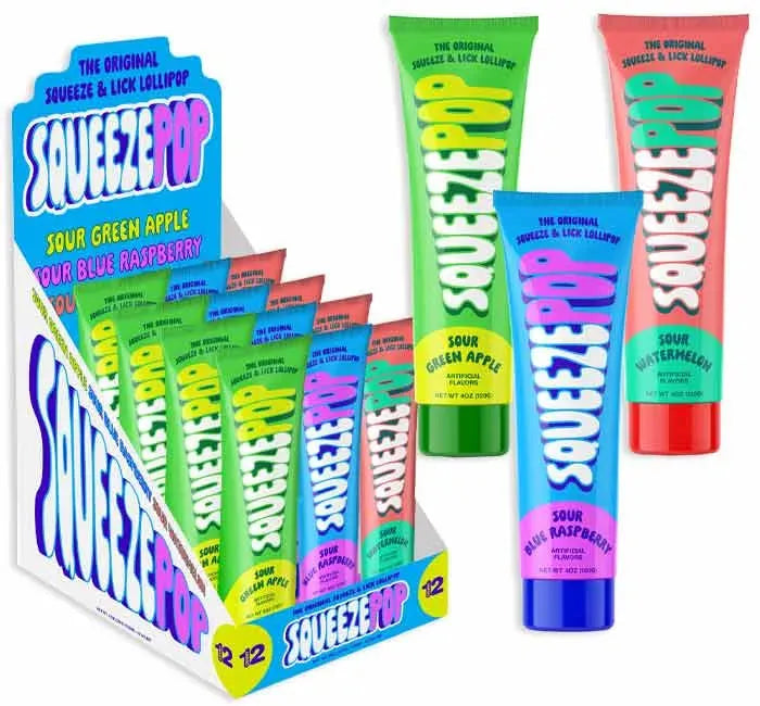 Squeeze Pop Liquid Candy Tubes - Sour Flavors: 12-Piece Box