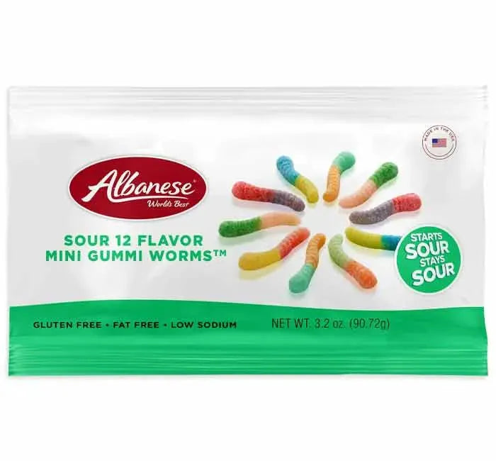 Albanese Neon Mini Sour Gummy Worms King Size Packs: 20-Piece Box