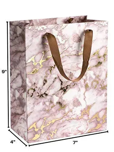 Brown Marble Design Foil Stamped Gift Bags 24 Pack 9&quot;X 7&quot;X 4&quot;