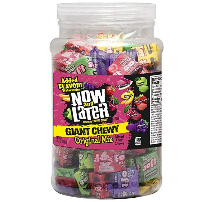 Now and Later Giant Fruit Chewy Candy: 120-Piece Tub