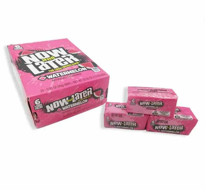 Now and Later Soft Fruit Chews Candy Packs - Watermelon: 24-Piece Box