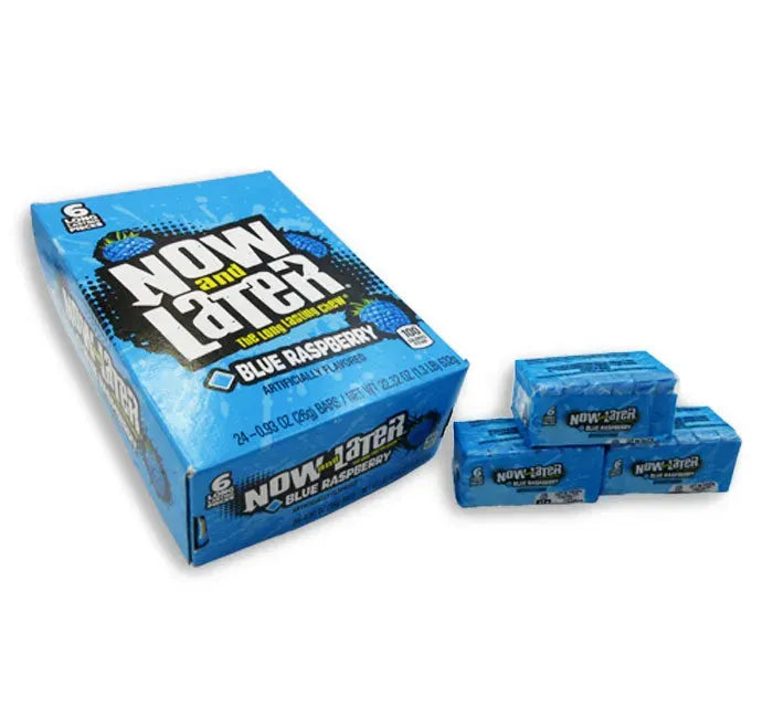 Now and Later Soft Fruit Chews Candy Packs - Blue Raspberry: 24-Piece Box