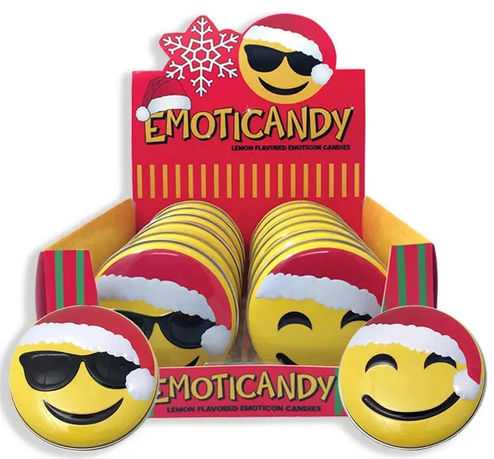 Emoji Christmas Sour Lemon Tins: 12-Piece Display