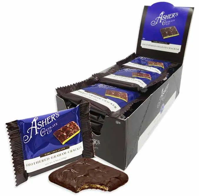 Asher's Dark Chocolate Wrapped Covered Graham Crackers: 18-Piece Display