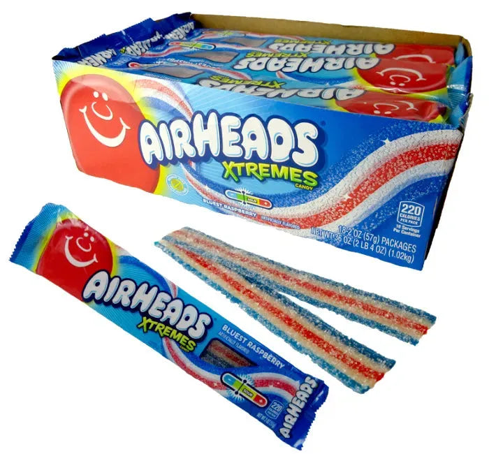 AirHeads Xtremes Sour Belts 2-Ounce Packs - Blue Raspberry: 18-Piece Box