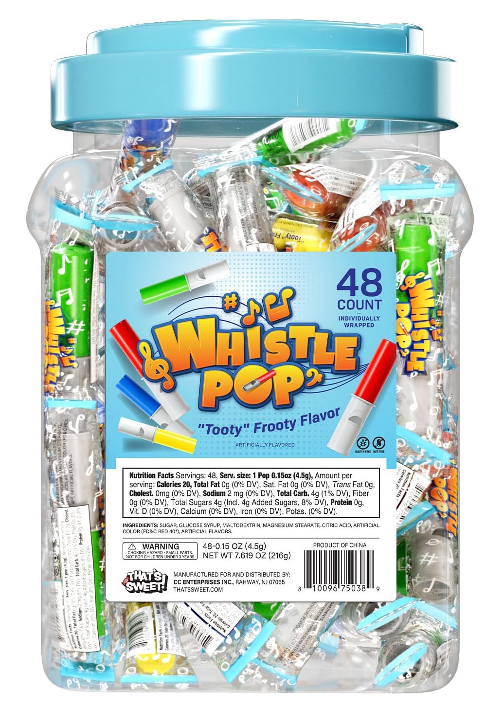 Tooty Frooty Whistle Pops: 48-Piece Jar