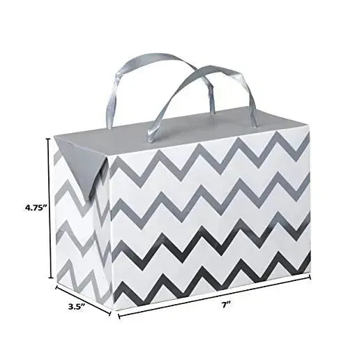 Silver Chevron Paper Gift Bag Box 12 Pack 7"X 3.5"X 4.75"