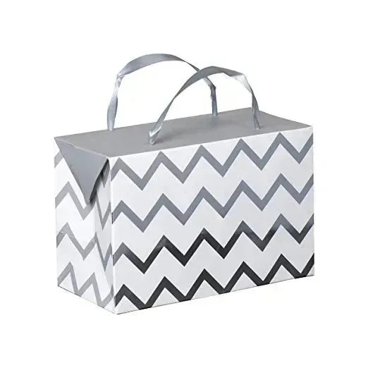 Silver Chevron Paper Gift Bag Box 12 Pack 7&quot;X 3.5&quot;X 4.75&quot;