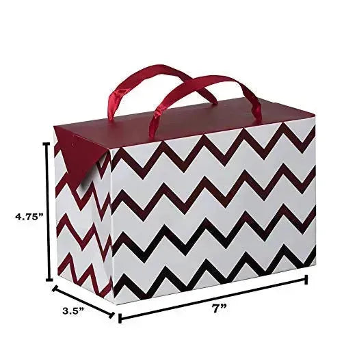 Maroon Chevron Paper Gift Bag Box 12 Pack 7&quot;X 3.5&quot;X 4.75&quot;