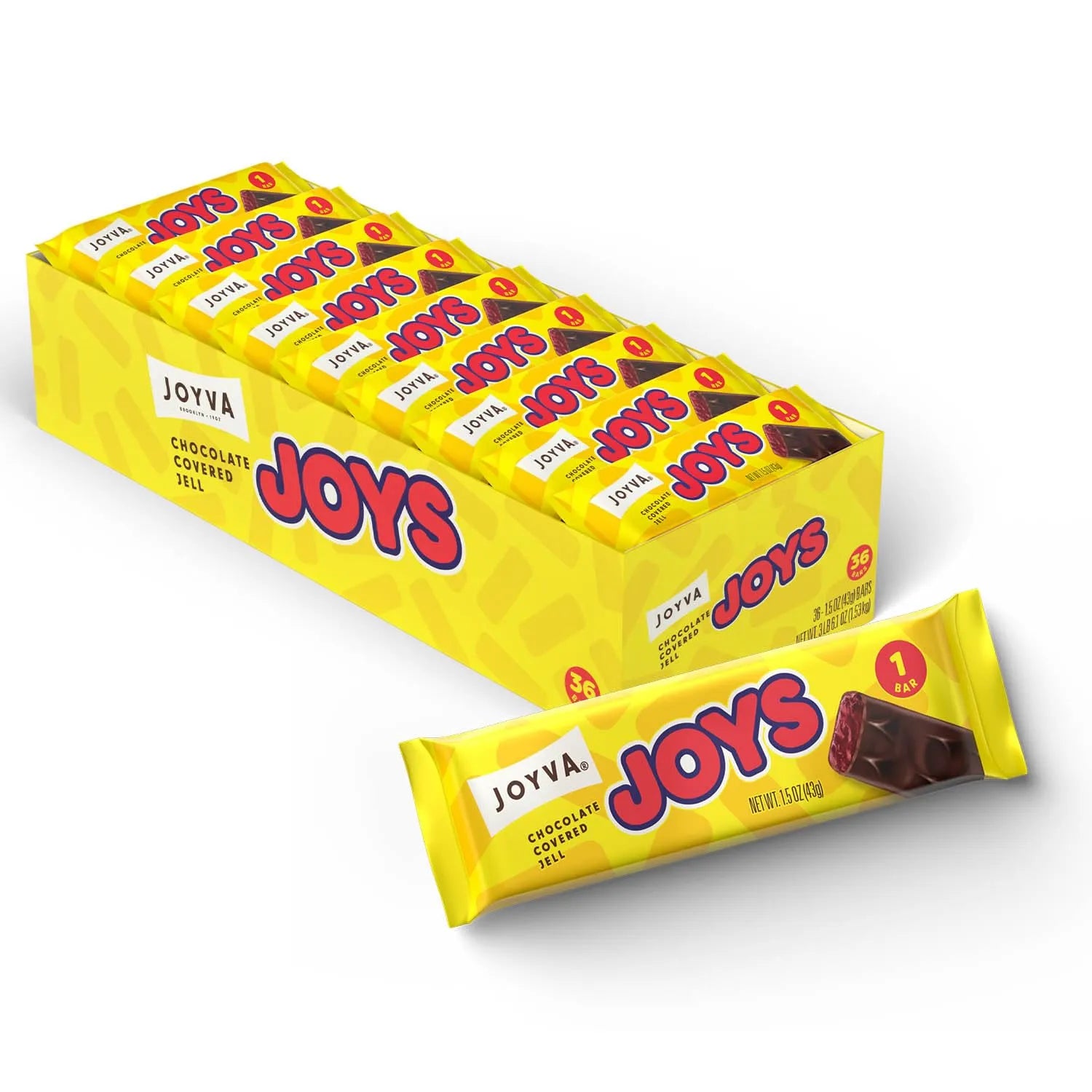 Joyva Joys Chocolate Covered Jelle Raspberry Bars: 36-Piece Box