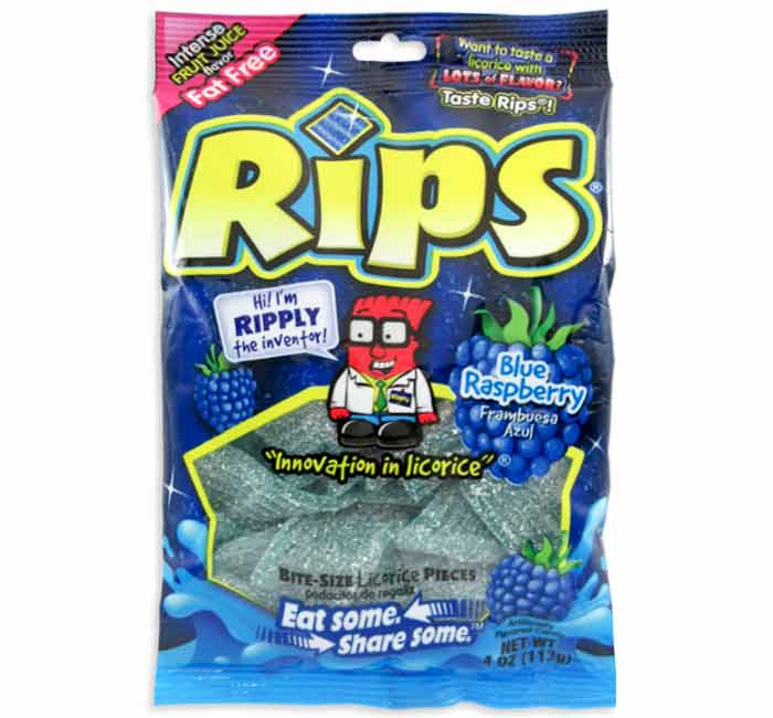 Rips Blue Raspberry Bite Size Licorice Pieces: 12-Piece Case