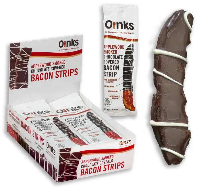 Oinks Applewood Smoked Chocolate Covered Bacon: 16-Piece Display