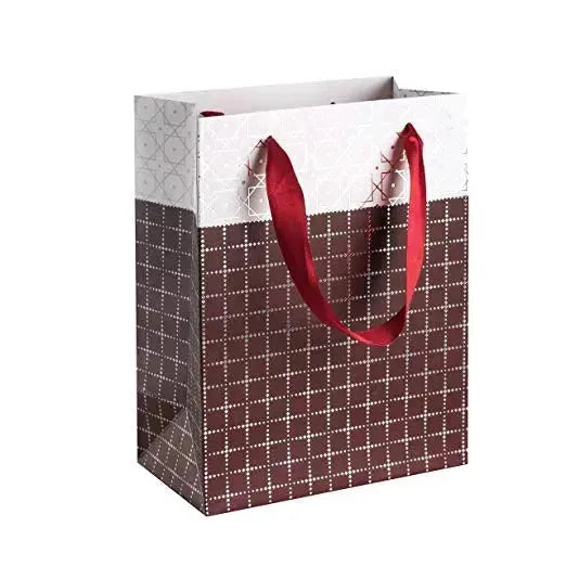 Small Box Design 9"X 7"X 4" Maroon Foil Stamped Gift Bags Set 24 Pack