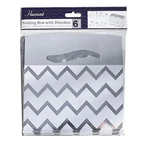 Silver Chevron Paper Gift Bag Box 12 Pack 7&quot;X 3.5&quot;X 4.75&quot;