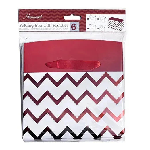 Maroon Chevron Paper Gift Bag Box 12 Pack 7&quot;X 3.5&quot;X 4.75&quot;