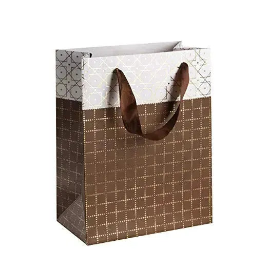 Small Box Design Foil Stamped 9&quot;X 7&quot;X 4&quot; Brown Gift Bags Set 24 Pack