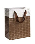 Small Box Design Foil Stamped 9"X 7"X 4" Brown Gift Bags Set 24 Pack