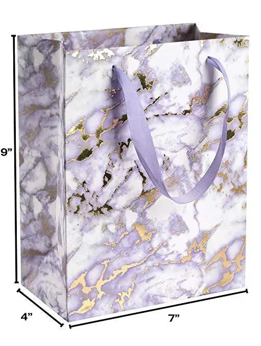 Marble Purple Design Foil Stamped Gift Bags 24 Pack 9&quot;X 7&quot;X 4&quot;