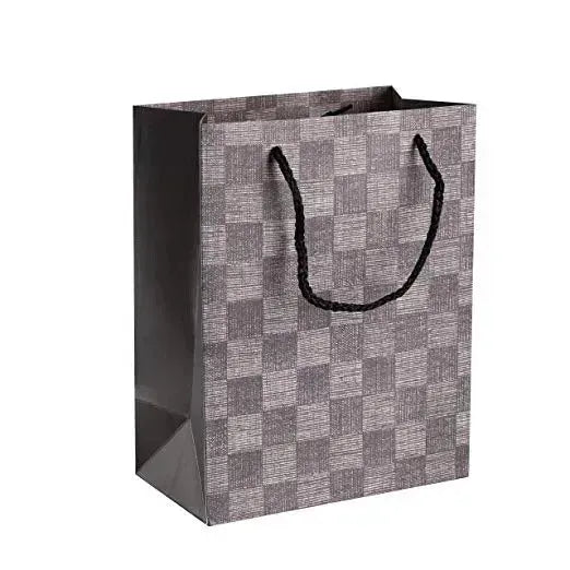 Checkered Gift Bags 9"X 7"X 4" Ash Grey Set 24