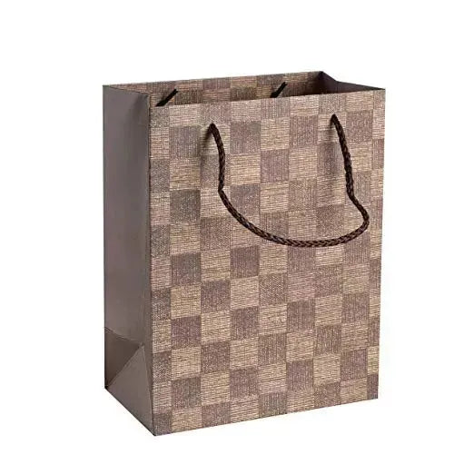 Checkered Gift Bags 9&quot;X 7&quot;X 4&quot; Brown Set 24