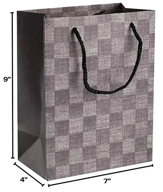 Checkered Gift Bags 9&quot;X 7&quot;X 4&quot; Ash Grey Set 24