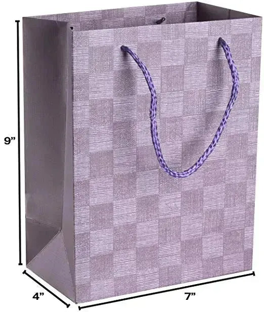 Checkered Gift Bags 9"X 7"X 4" Purple Set 24