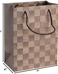 Checkered Gift Bags 9"X 7"X 4" Brown Set 24