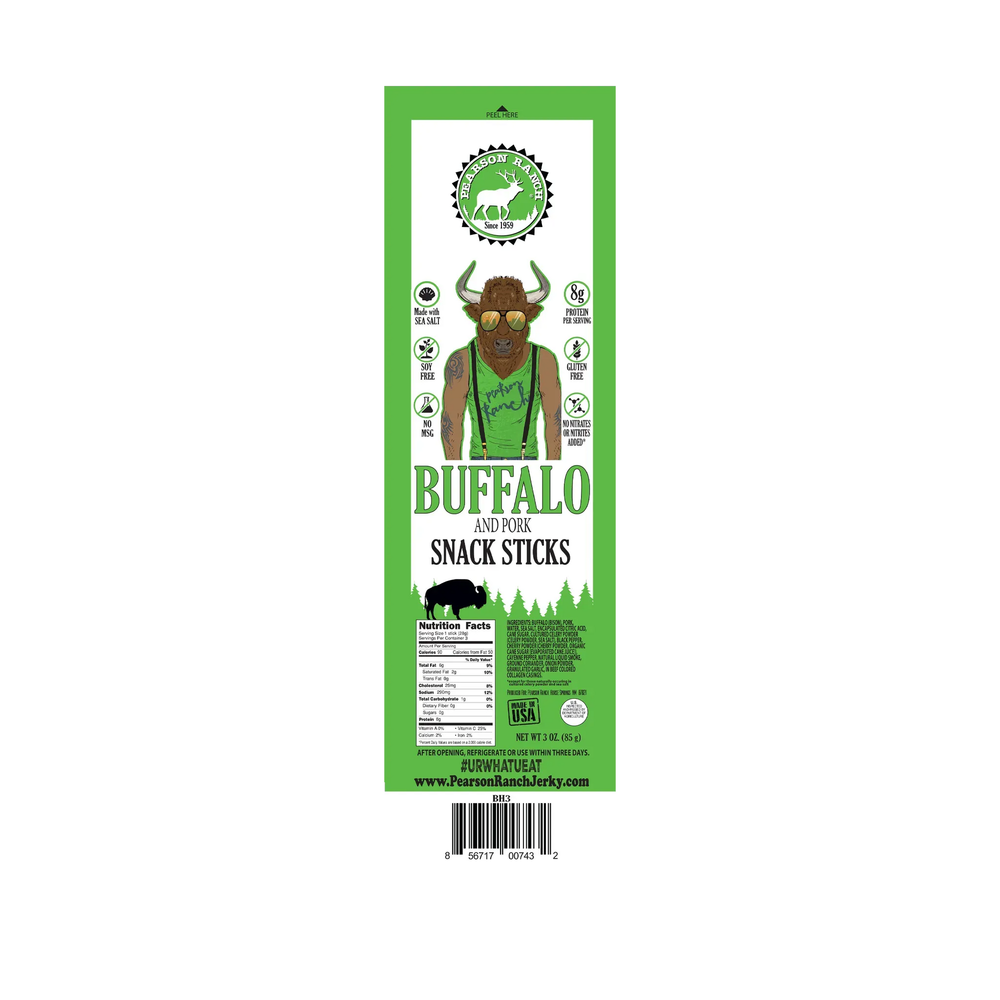 Pearson Ranch Jerky Buffalo Hickory Snack Stick Multipack