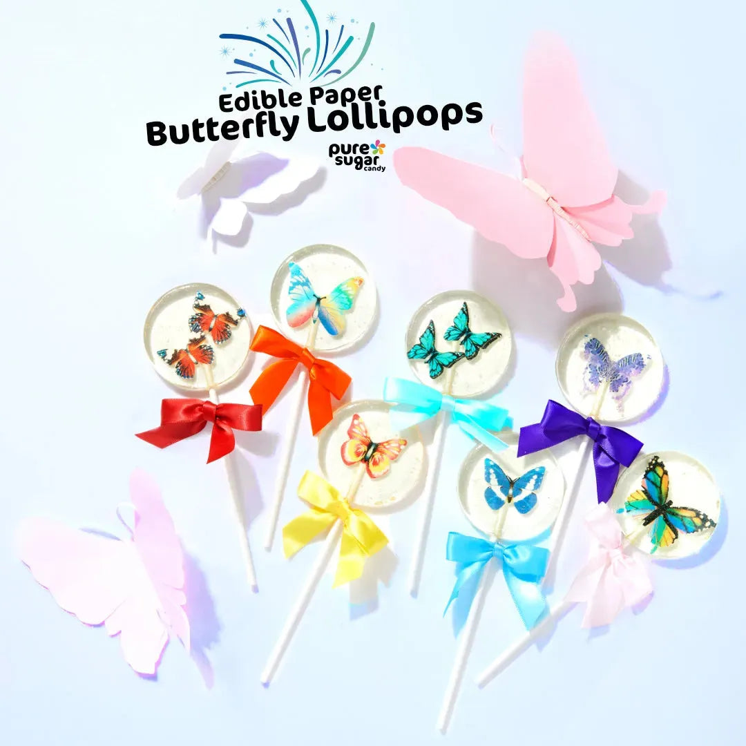 Pure Sugar Candy Edible Paper Butterfly Lollipop