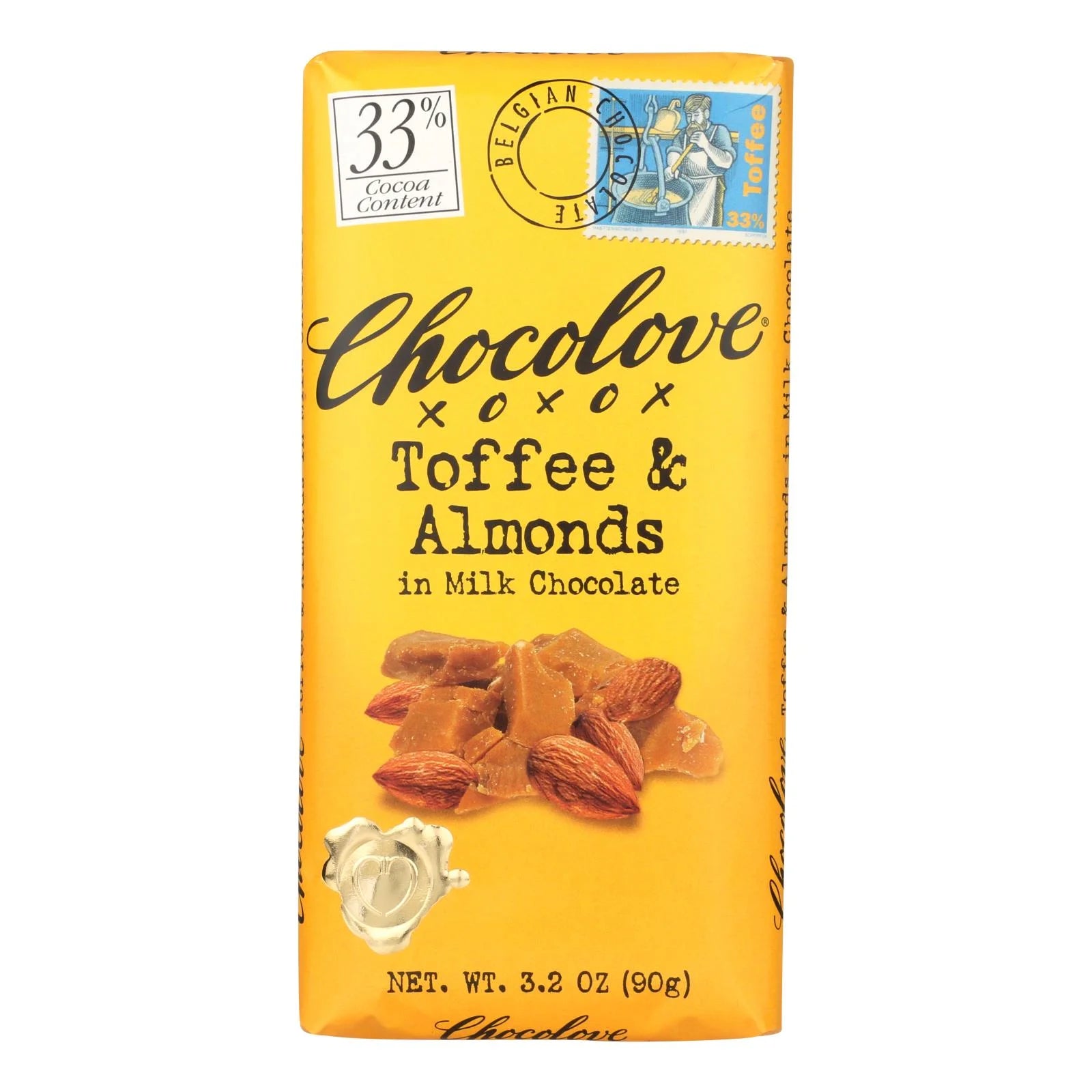 Chocolove Toffee and Almonds Milk Chocolate Candy Bars: 12-Piece Box