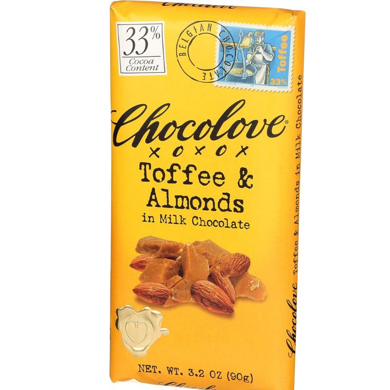 Chocolove Toffee and Almonds Milk Chocolate Candy Bars: 12-Piece Box