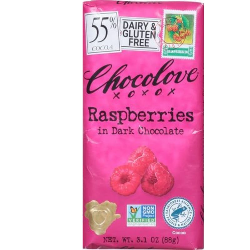 Chocolove Dark Chocolate Raspberry Candy Bars: 12-Piece Box