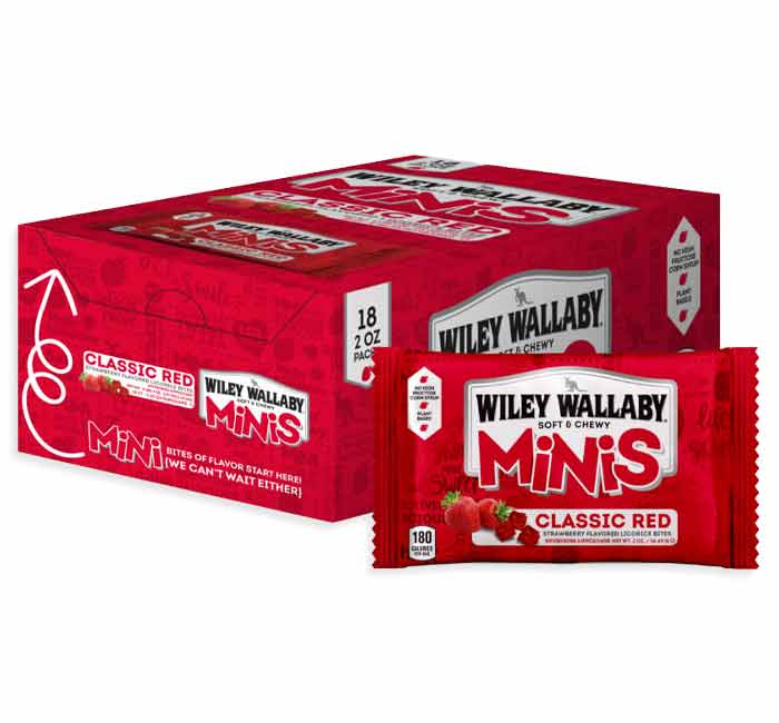 Wiley Wallaby Classic Red Mini Licorice Bites Packs: 18-Piece Box