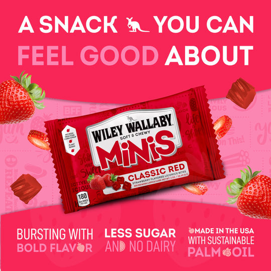 Wiley Wallaby Classic Red Mini Licorice Bites Packs: 18-Piece Box