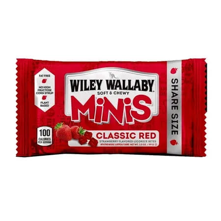 Wiley Wallaby Classic Red Mini Licorice Bites Packs: 18-Piece Box