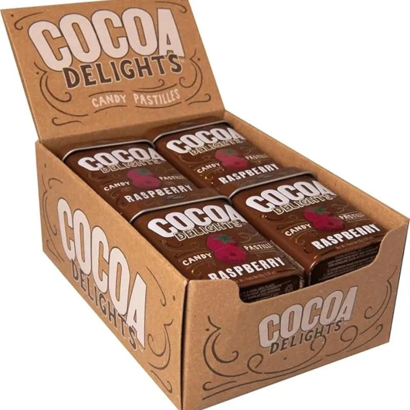 Cocoa Delights Raspberry Candy Pastilles: 12-Piece Box