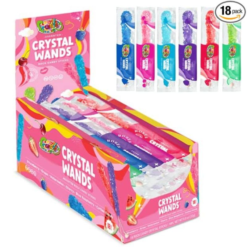 Assorted Wrapped Crystal Rock Candy Sticks: 18-Piece Box