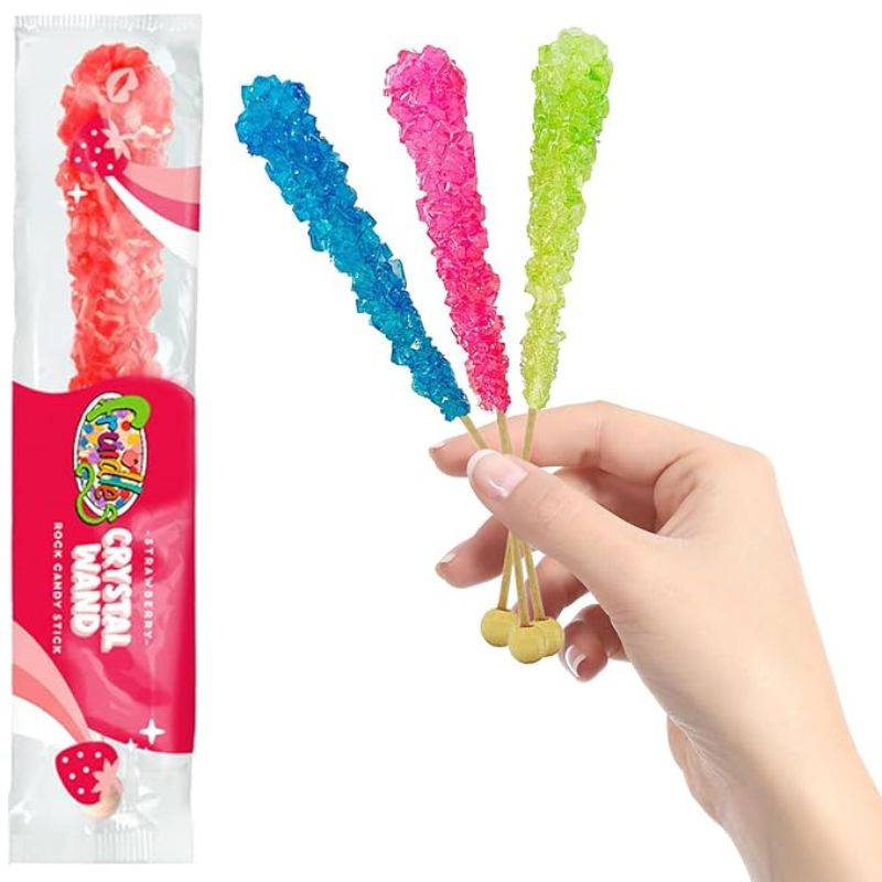 Assorted Wrapped Crystal Rock Candy Sticks: 18-Piece Box