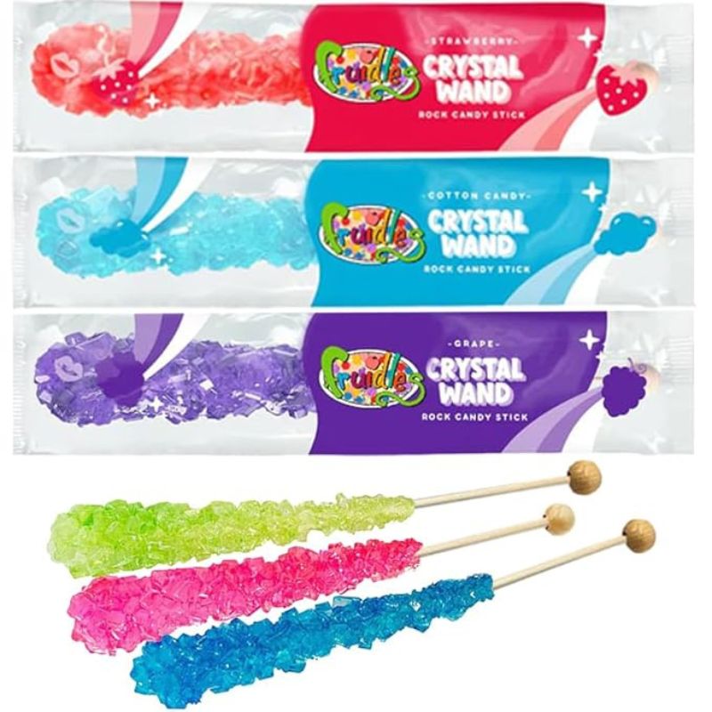 Assorted Wrapped Crystal Rock Candy Sticks: 18-Piece Box