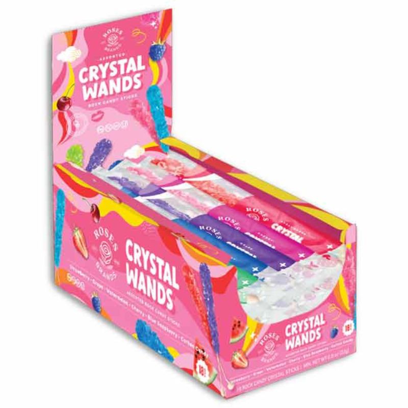 Assorted Wrapped Crystal Rock Candy Sticks: 18-Piece Box