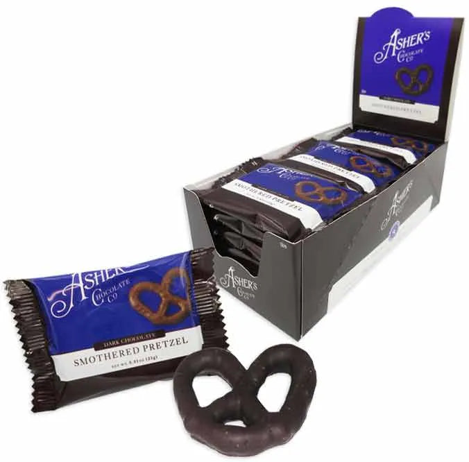 Asher's Chocolate Wrapped Dark Chocolate Pretzel: 18-Piece Display