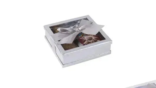 Clear Window Gift Boxes Silver 7" X 7" X 2" 6 Pack With Ribbon