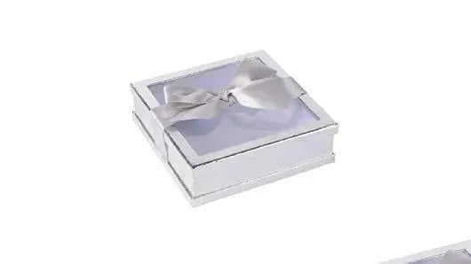 Clear Window Gift Boxes Silver 7" X 7" X 2" 6 Pack With Ribbon