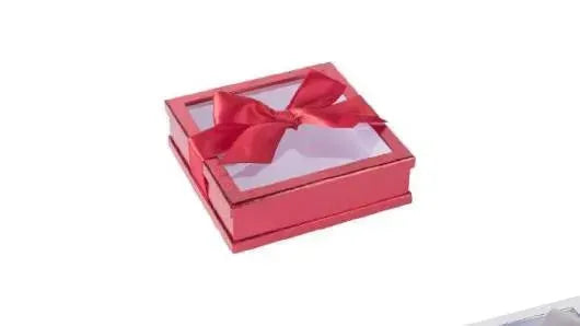 Clear Window Gift Boxes Red 7" X 7" X 2" 6 Pack With Ribbon