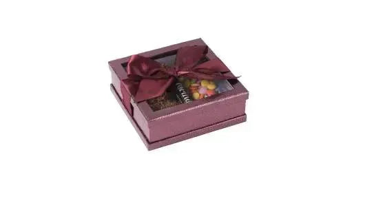 Clear Window Gift Boxes Maroon 6" X 6" X 2" 6 Pack With Ribbon