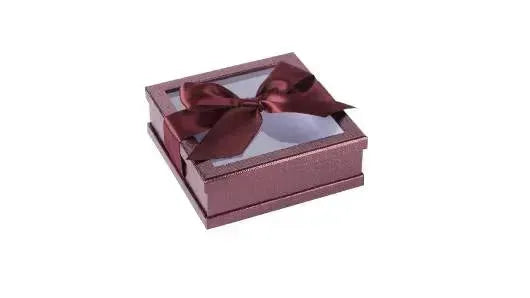 Clear Window Gift Boxes Maroon 6" X 6" X 2" 6 Pack With Ribbon