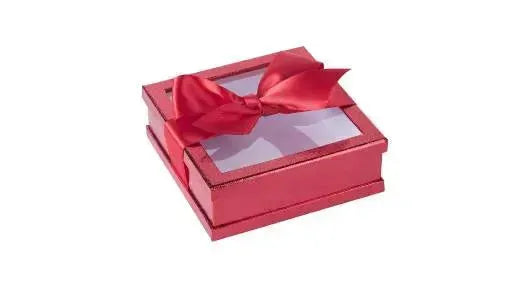 Clear Window Gift Boxes Red 6" X 6" X 2" 6 Pack With Ribbon