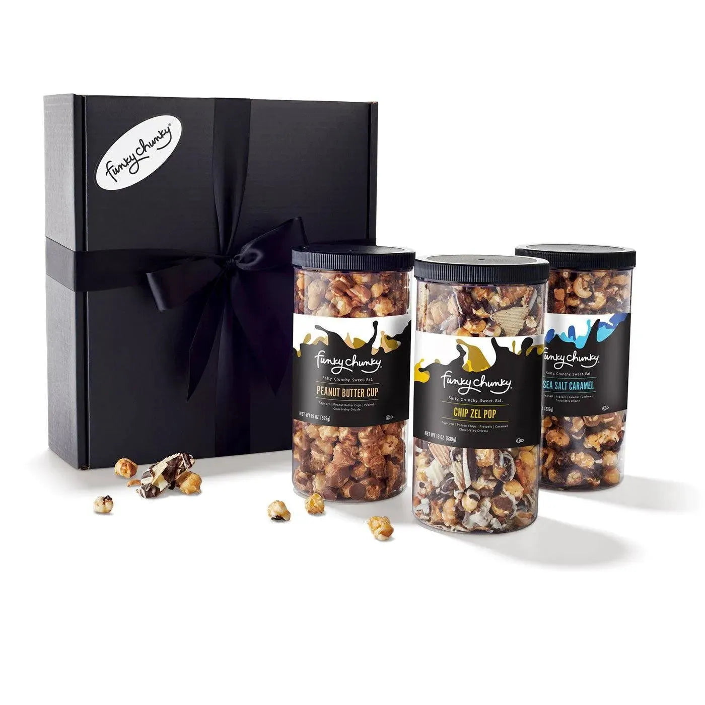 Funky Chunky Triple Flavor Gift Pack Sea Salt Chip Peanut Butter: 19-Ounce Tall Canisters