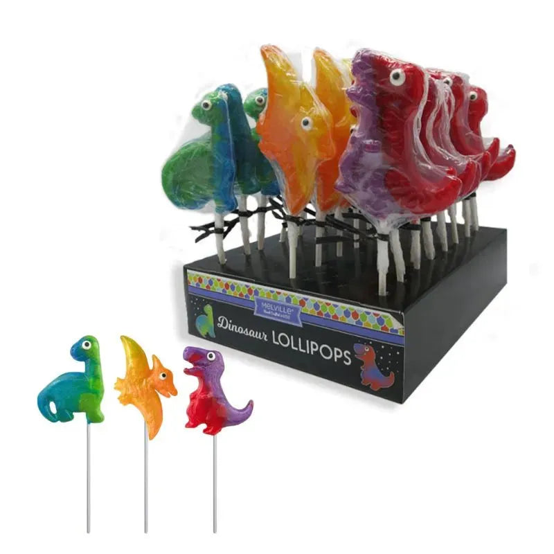 Melville Glittery Dinosaur Lollipops: 24-Piece Display