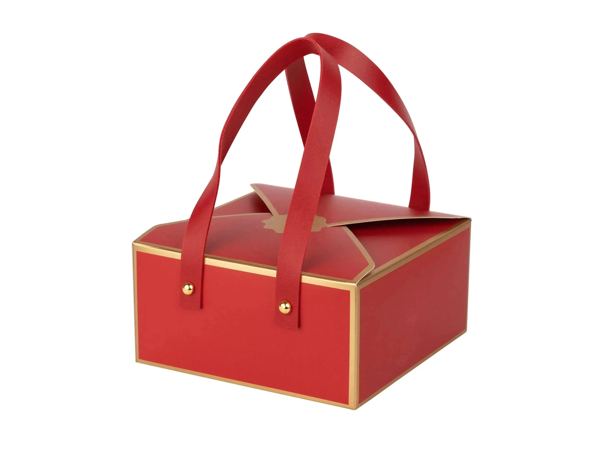 Red Cookie Boxes 8 Pack of Bakery Boxes Gift Boxes with Leather Handles - 6x6x3 inch Treat Boxes